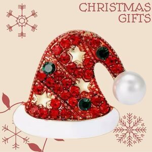 RHINESTONE CHRISTMAS CAP BROOCH